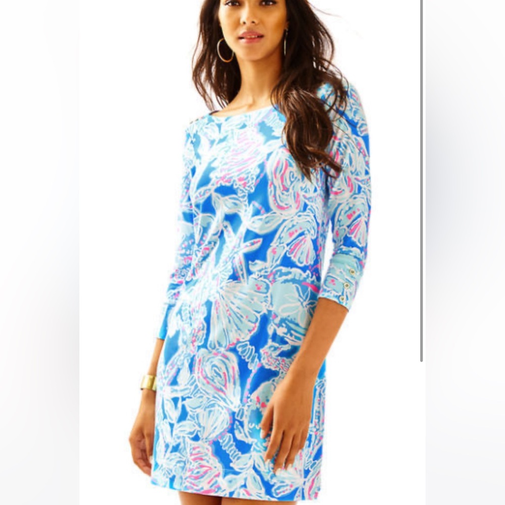 LILLY PULITZER’S SOPHIE DRESS “INTO THE DEEP”PRINT IN SIZE MEDIUM-SPF-50+